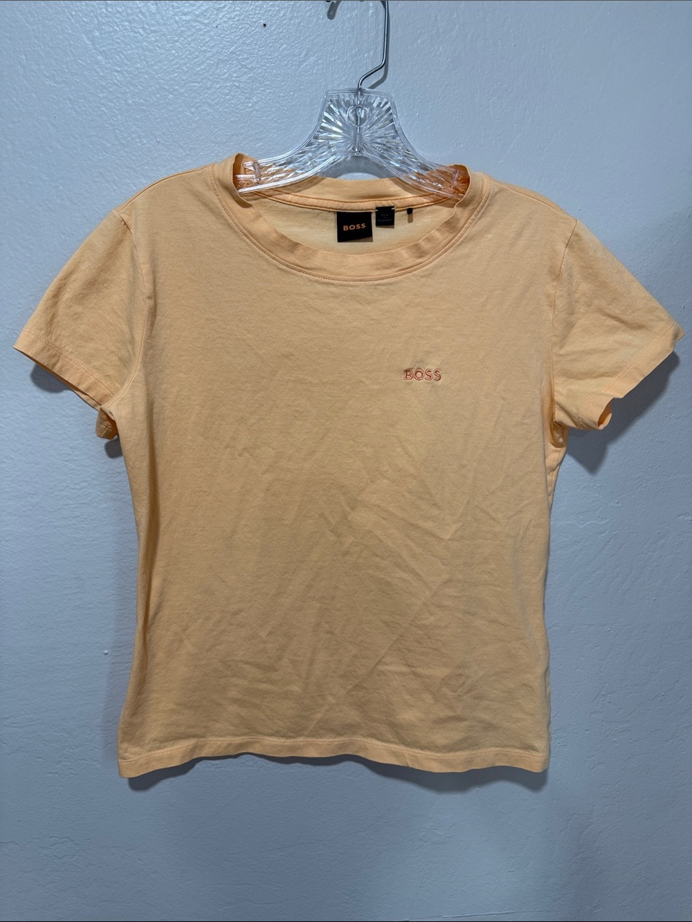Boss Women's Short-Sleeve soft Cotton Crewneck Tee in Bright Peach